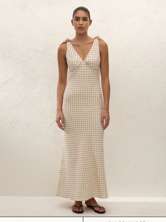 Faithfull the Brand Dresses & Skirts - Cream Polka Dot Tie-Shoulder Linen Maxi Dress